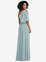Rear View Thumbnail - Morning Sky One-Shoulder Bell Sleeve Chiffon Maxi Dress