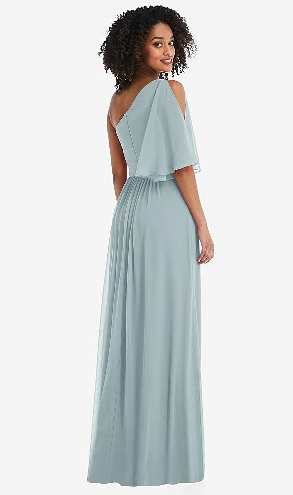 Back View - Morning Sky One-Shoulder Bell Sleeve Chiffon Maxi Dress