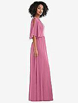 Side View Thumbnail - Orchid Pink One-Shoulder Bell Sleeve Chiffon Maxi Dress