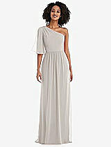 Front View Thumbnail - Oyster One-Shoulder Bell Sleeve Chiffon Maxi Dress