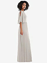 Side View Thumbnail - Oyster One-Shoulder Bell Sleeve Chiffon Maxi Dress