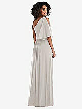 Rear View Thumbnail - Oyster One-Shoulder Bell Sleeve Chiffon Maxi Dress