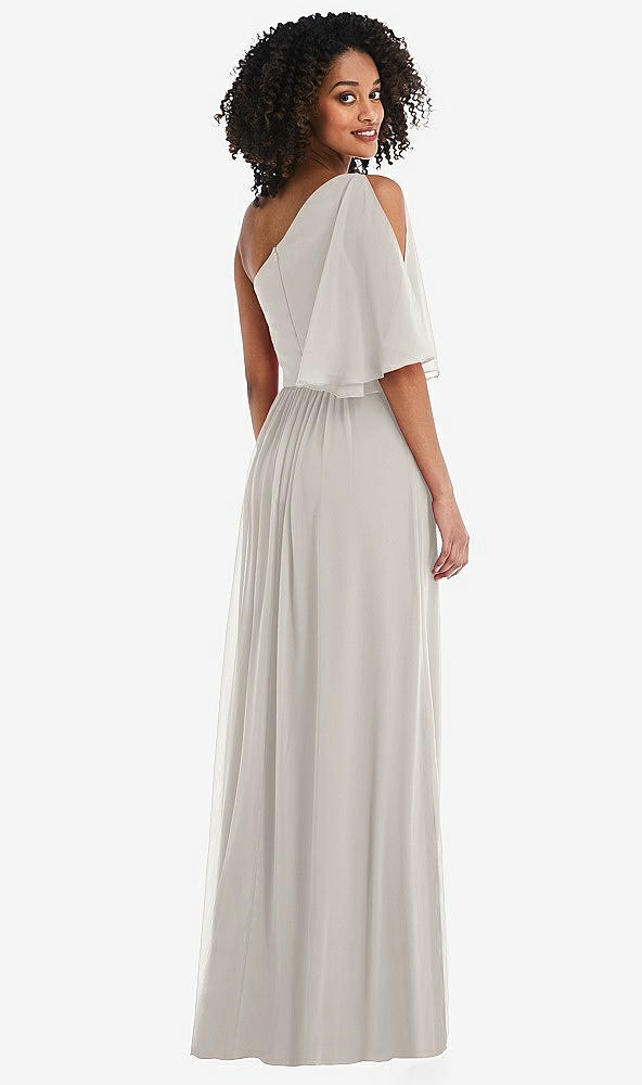 Back View - Oyster One-Shoulder Bell Sleeve Chiffon Maxi Dress