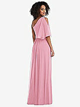 Rear View Thumbnail - Peony Pink One-Shoulder Bell Sleeve Chiffon Maxi Dress