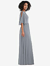 Side View Thumbnail - Platinum One-Shoulder Bell Sleeve Chiffon Maxi Dress