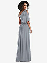 Rear View Thumbnail - Platinum One-Shoulder Bell Sleeve Chiffon Maxi Dress