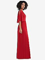 Side View Thumbnail - Parisian Red One-Shoulder Bell Sleeve Chiffon Maxi Dress
