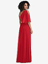 Rear View Thumbnail - Parisian Red One-Shoulder Bell Sleeve Chiffon Maxi Dress