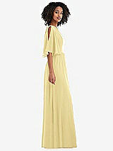 Side View Thumbnail - Pale Yellow One-Shoulder Bell Sleeve Chiffon Maxi Dress