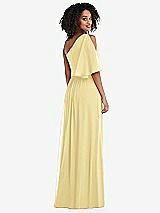 Rear View Thumbnail - Pale Yellow One-Shoulder Bell Sleeve Chiffon Maxi Dress