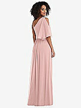 Rear View Thumbnail - Rose - PANTONE Rose Quartz One-Shoulder Bell Sleeve Chiffon Maxi Dress