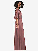 Side View Thumbnail - Rosewood One-Shoulder Bell Sleeve Chiffon Maxi Dress