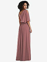 Rear View Thumbnail - Rosewood One-Shoulder Bell Sleeve Chiffon Maxi Dress