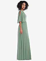Side View Thumbnail - Seagrass One-Shoulder Bell Sleeve Chiffon Maxi Dress