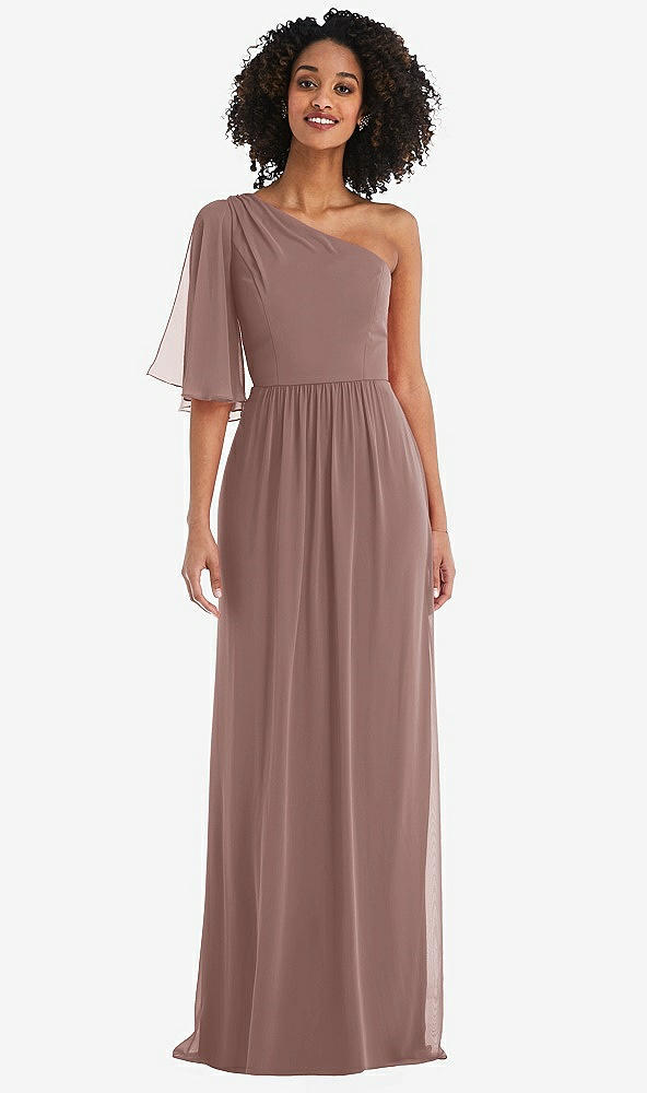 Front View - Sienna One-Shoulder Bell Sleeve Chiffon Maxi Dress