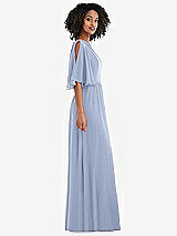 Side View Thumbnail - Sky Blue One-Shoulder Bell Sleeve Chiffon Maxi Dress