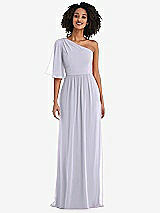 Front View Thumbnail - Silver Dove One-Shoulder Bell Sleeve Chiffon Maxi Dress