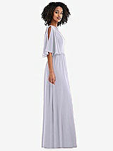 Side View Thumbnail - Silver Dove One-Shoulder Bell Sleeve Chiffon Maxi Dress