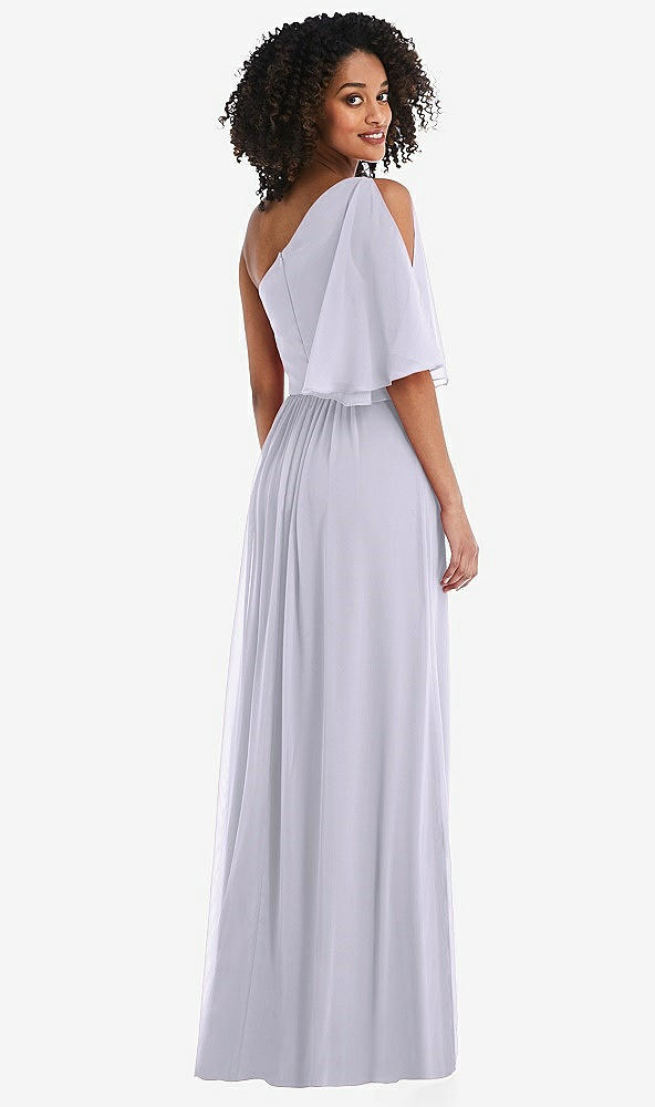 Back View - Silver Dove One-Shoulder Bell Sleeve Chiffon Maxi Dress