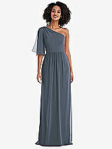 Front View Thumbnail - Silverstone One-Shoulder Bell Sleeve Chiffon Maxi Dress
