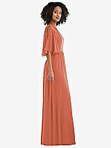 Side View Thumbnail - Terracotta Copper One-Shoulder Bell Sleeve Chiffon Maxi Dress