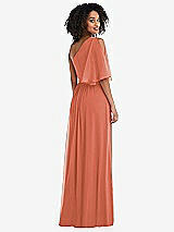 Rear View Thumbnail - Terracotta Copper One-Shoulder Bell Sleeve Chiffon Maxi Dress