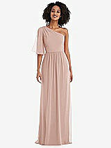 Front View Thumbnail - Toasted Sugar One-Shoulder Bell Sleeve Chiffon Maxi Dress