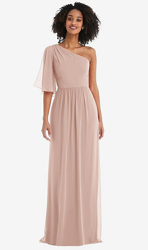 Front View - Toasted Sugar One-Shoulder Bell Sleeve Chiffon Maxi Dress