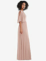 Side View Thumbnail - Toasted Sugar One-Shoulder Bell Sleeve Chiffon Maxi Dress