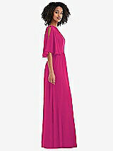 Side View Thumbnail - Think Pink One-Shoulder Bell Sleeve Chiffon Maxi Dress