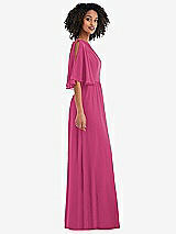 Side View Thumbnail - Tea Rose One-Shoulder Bell Sleeve Chiffon Maxi Dress