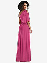 Rear View Thumbnail - Tea Rose One-Shoulder Bell Sleeve Chiffon Maxi Dress