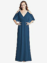 Alt View 1 Thumbnail - Dusk Blue Convertible Cold-Shoulder Draped Wrap Maxi Dress
