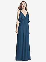 Alt View 3 Thumbnail - Dusk Blue Convertible Cold-Shoulder Draped Wrap Maxi Dress