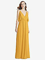 Alt View 3 Thumbnail - NYC Yellow Convertible Cold-Shoulder Draped Wrap Maxi Dress