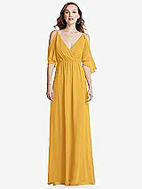 Front View Thumbnail - NYC Yellow Convertible Cold-Shoulder Draped Wrap Maxi Dress
