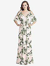 Alt View 1 Thumbnail - Palm Beach Print Convertible Cold-Shoulder Draped Wrap Maxi Dress
