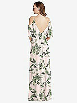 Rear View Thumbnail - Palm Beach Print Convertible Cold-Shoulder Draped Wrap Maxi Dress