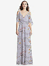 Front View Thumbnail - Butterfly Botanica Silver Dove Convertible Cold-Shoulder Draped Wrap Maxi Dress