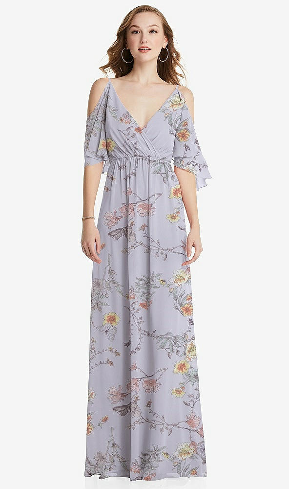 Front View - Butterfly Botanica Silver Dove Convertible Cold-Shoulder Draped Wrap Maxi Dress