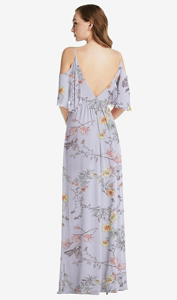 Back View - Butterfly Botanica Silver Dove Convertible Cold-Shoulder Draped Wrap Maxi Dress
