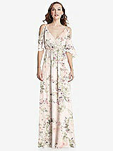 Front View Thumbnail - Blush Garden Convertible Cold-Shoulder Draped Wrap Maxi Dress
