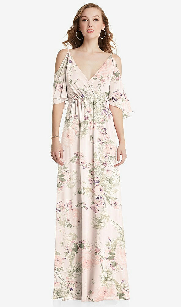 Front View - Blush Garden Convertible Cold-Shoulder Draped Wrap Maxi Dress