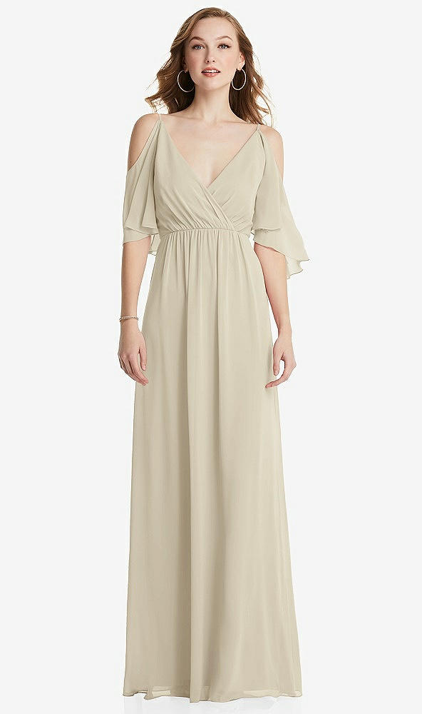 Front View - Champagne Convertible Cold-Shoulder Draped Wrap Maxi Dress
