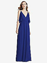 Alt View 3 Thumbnail - Cobalt Blue Convertible Cold-Shoulder Draped Wrap Maxi Dress