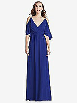 Front View Thumbnail - Cobalt Blue Convertible Cold-Shoulder Draped Wrap Maxi Dress