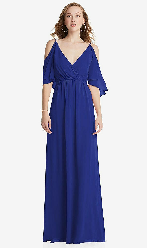 Front View - Cobalt Blue Convertible Cold-Shoulder Draped Wrap Maxi Dress