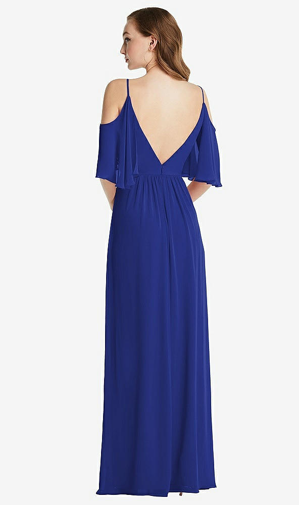 Back View - Cobalt Blue Convertible Cold-Shoulder Draped Wrap Maxi Dress