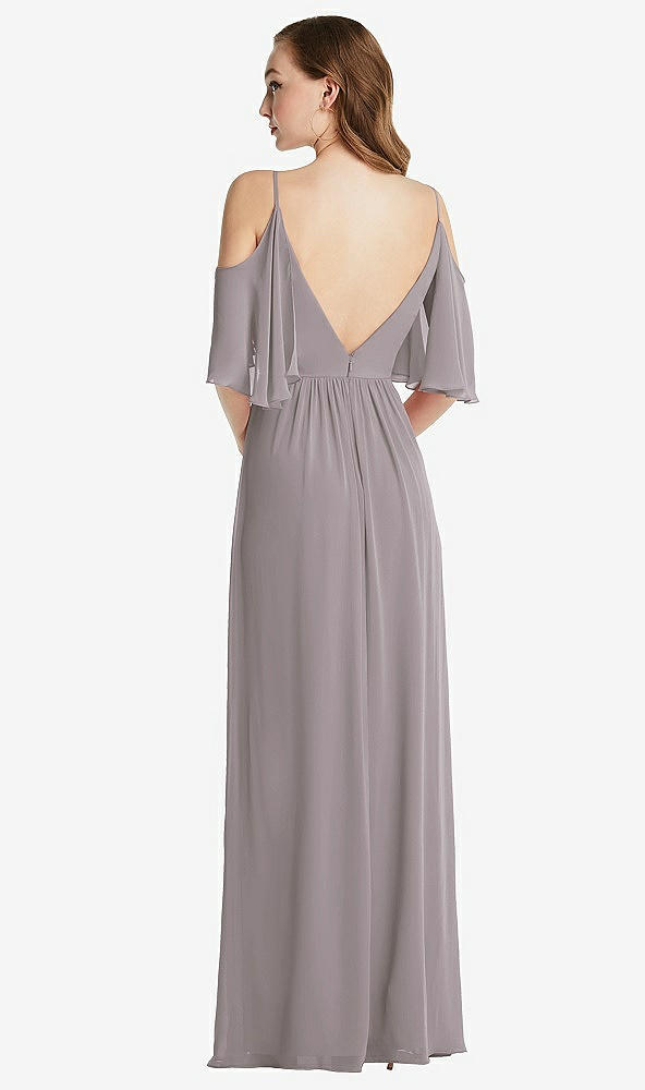 Back View - Cashmere Gray Convertible Cold-Shoulder Draped Wrap Maxi Dress