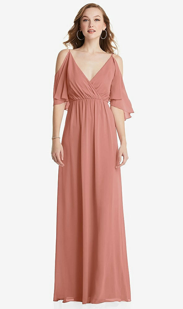 Front View - Desert Rose Convertible Cold-Shoulder Draped Wrap Maxi Dress